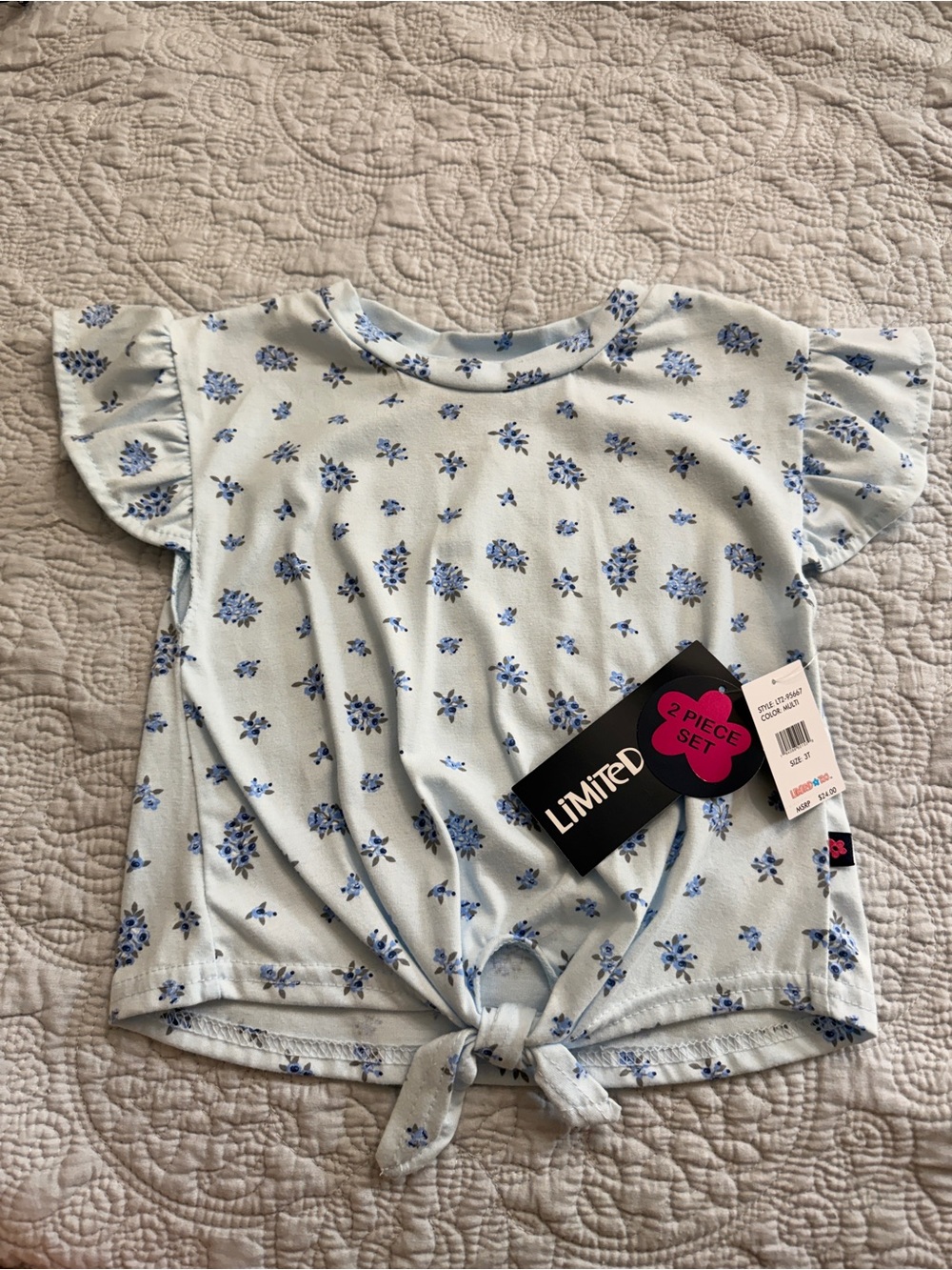 Limited Too Light Blue Floral Tie-Front Tee
